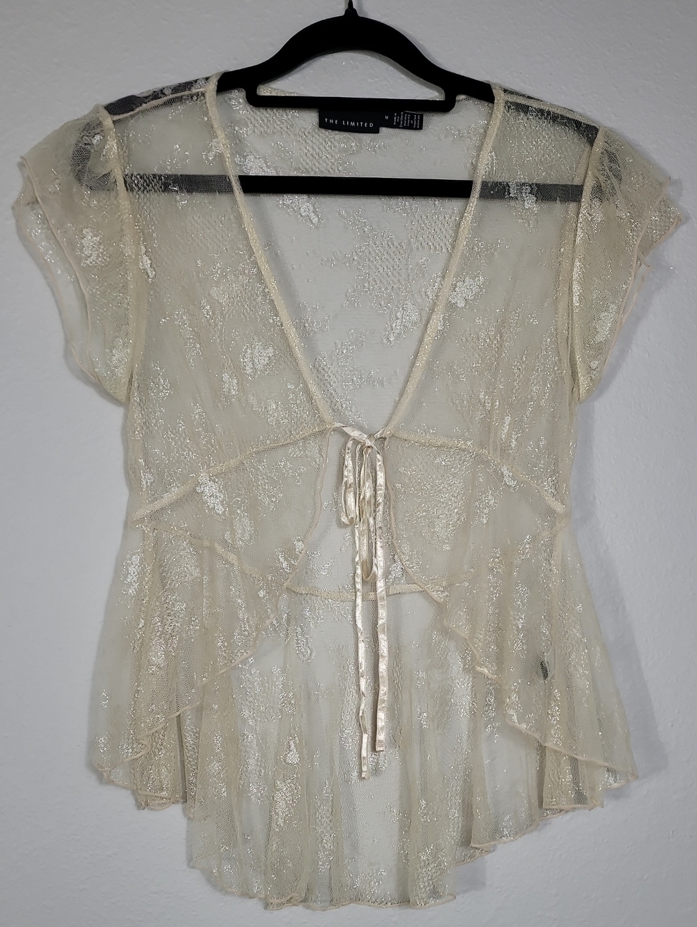 The Limited Lace Front Tie Bolero Size Medium Ivory Fairycore Feminine Whimsical